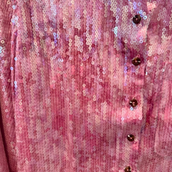 Pilcro Pink Sequin Button Down Top - Picture 2 of 4